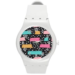 Art Pattern Design Wallpaper Background Print Patterns Round Plastic Sport Watch (M)