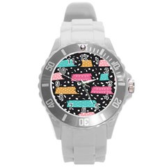 Art Pattern Design Wallpaper Background Print Patterns Round Plastic Sport Watch (L)