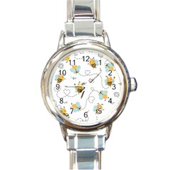 Bee Art Pattern Design Wallpaper Background Print Round Italian Charm Watch by Ravend