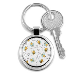 Bee Art Pattern Design Wallpaper Background Print Key Chain (round) by Ravend