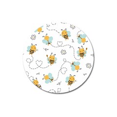 Bee Art Pattern Design Wallpaper Background Print Magnet 3  (round) by Ravend