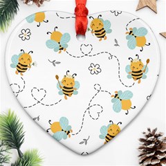 Bee Art Pattern Design Wallpaper Background Print Heart Ornament (two Sides) by Ravend