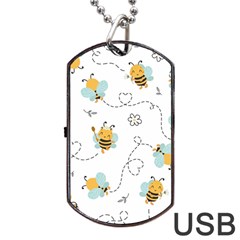 Bee Art Pattern Design Wallpaper Background Print Dog Tag Usb Flash (one Side) by Ravend