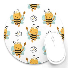 Art Bee Pattern Design Wallpaper Background Round Mousepad by Ravend