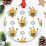 Art Bee Pattern Design Wallpaper Background Ornament (Round) Front