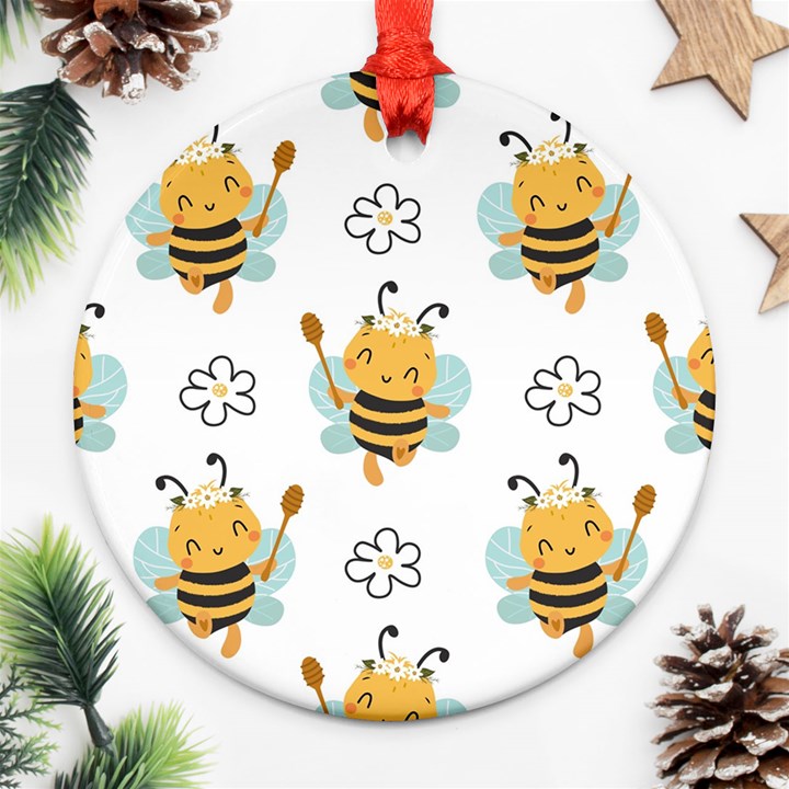 Art Bee Pattern Design Wallpaper Background Ornament (Round)