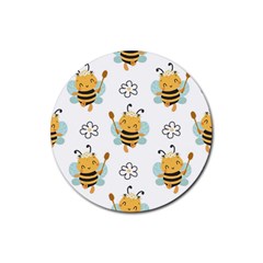 Art Bee Pattern Design Wallpaper Background Rubber Round Coaster (4 Pack) by Ravend