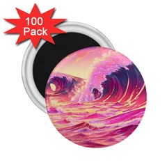 Ai Generated Waves Ocean Sea Tsunami Nautical Red Yellow 2 25  Magnets (100 Pack)  by Ravend