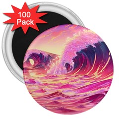 Ai Generated Waves Ocean Sea Tsunami Nautical Red Yellow 3  Magnets (100 Pack) by Ravend