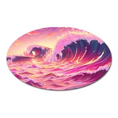 Ai Generated Waves Ocean Sea Tsunami Nautical Red Yellow Oval Magnet by Ravend