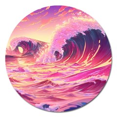 Ai Generated Waves Ocean Sea Tsunami Nautical Red Yellow Magnet 5  (round) by Ravend