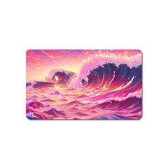 Ai Generated Waves Ocean Sea Tsunami Nautical Red Yellow Magnet (name Card) by Ravend