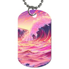 Ai Generated Waves Ocean Sea Tsunami Nautical Red Yellow Dog Tag (one Side) by Ravend