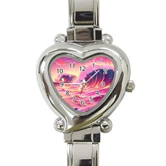 Ai Generated Waves Ocean Sea Tsunami Nautical Red Yellow Heart Italian Charm Watch by Ravend