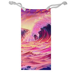 Ai Generated Waves Ocean Sea Tsunami Nautical Red Yellow Jewelry Bag by Ravend