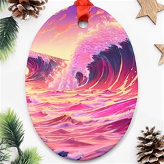 Ai Generated Waves Ocean Sea Tsunami Nautical Red Yellow Oval Ornament (two Sides) by Ravend