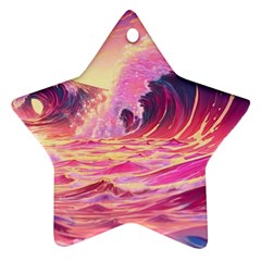 Ai Generated Waves Ocean Sea Tsunami Nautical Red Yellow Star Ornament (two Sides) by Ravend