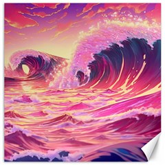 Ai Generated Waves Ocean Sea Tsunami Nautical Red Yellow Canvas 16  X 16  by Ravend