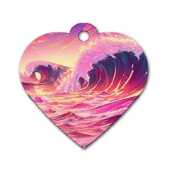 Ai Generated Waves Ocean Sea Tsunami Nautical Red Yellow Dog Tag Heart (two Sides) by Ravend