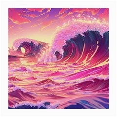 Ai Generated Waves Ocean Sea Tsunami Nautical Red Yellow Medium Glasses Cloth (2 Sides) by Ravend