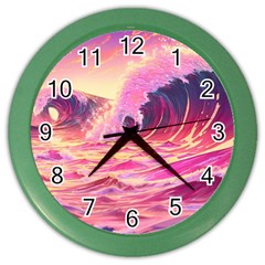 Ai Generated Waves Ocean Sea Tsunami Nautical Red Yellow Color Wall Clock by Ravend