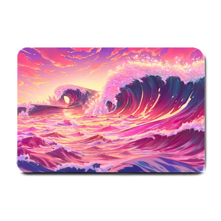 Ai Generated Waves Ocean Sea Tsunami Nautical Red Yellow Small Doormat