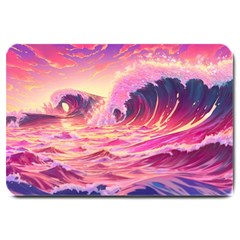 Ai Generated Waves Ocean Sea Tsunami Nautical Red Yellow Large Doormat by Ravend