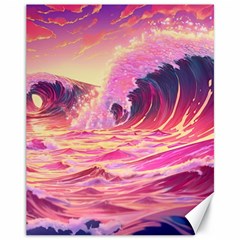 Ai Generated Waves Ocean Sea Tsunami Nautical Red Yellow Canvas 11  X 14  by Ravend