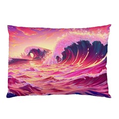 Ai Generated Waves Ocean Sea Tsunami Nautical Red Yellow Pillow Case by Ravend