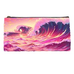 Ai Generated Waves Ocean Sea Tsunami Nautical Red Yellow Pencil Case by Ravend