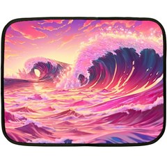 Ai Generated Waves Ocean Sea Tsunami Nautical Red Yellow Fleece Blanket (mini) by Ravend