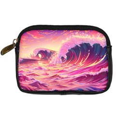 Ai Generated Waves Ocean Sea Tsunami Nautical Red Yellow Digital Camera Leather Case by Ravend