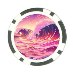 Ai Generated Waves Ocean Sea Tsunami Nautical Red Yellow Poker Chip Card Guard (10 Pack) by Ravend