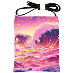 Ai Generated Waves Ocean Sea Tsunami Nautical Red Yellow Shoulder Sling Bag by Ravend