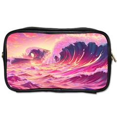 Ai Generated Waves Ocean Sea Tsunami Nautical Red Yellow Toiletries Bag (two Sides) by Ravend