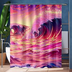 Ai Generated Waves Ocean Sea Tsunami Nautical Red Yellow Shower Curtain 60  X 72  (medium)  by Ravend