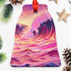 Ai Generated Waves Ocean Sea Tsunami Nautical Red Yellow Bell Ornament (two Sides) by Ravend