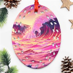 Ai Generated Waves Ocean Sea Tsunami Nautical Red Yellow Oval Filigree Ornament (two Sides) by Ravend