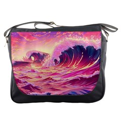 Ai Generated Waves Ocean Sea Tsunami Nautical Red Yellow Messenger Bag by Ravend