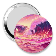 Ai Generated Waves Ocean Sea Tsunami Nautical Red Yellow 3  Handbag Mirrors by Ravend