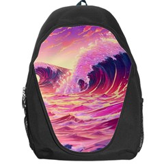 Ai Generated Waves Ocean Sea Tsunami Nautical Red Yellow Backpack Bag by Ravend