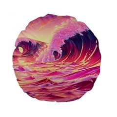 Ai Generated Waves Ocean Sea Tsunami Nautical Red Yellow Standard 15  Premium Round Cushions by Ravend