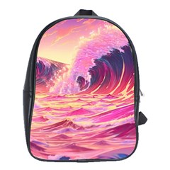 Ai Generated Waves Ocean Sea Tsunami Nautical Red Yellow School Bag (xl) by Ravend