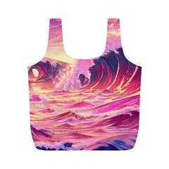 Ai Generated Waves Ocean Sea Tsunami Nautical Red Yellow Full Print Recycle Bag (m) by Ravend