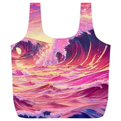 Ai Generated Waves Ocean Sea Tsunami Nautical Red Yellow Full Print Recycle Bag (xl) by Ravend