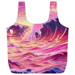 Ai Generated Waves Ocean Sea Tsunami Nautical Red Yellow Full Print Recycle Bag (XL) Back