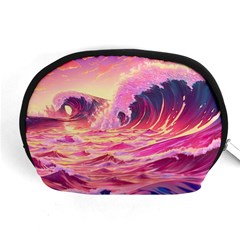 Ai Generated Waves Ocean Sea Tsunami Nautical Red Yellow Accessory Pouch (medium) by Ravend