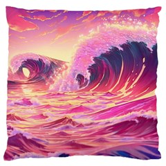 Ai Generated Waves Ocean Sea Tsunami Nautical Red Yellow Large Premium Plush Fleece Cushion Case (one Side) by Ravend