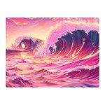 Ai Generated Waves Ocean Sea Tsunami Nautical Red Yellow Premium Plush Fleece Blanket (Mini) 35 x27  Blanket Back