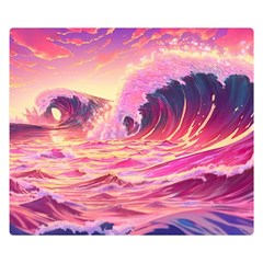 Ai Generated Waves Ocean Sea Tsunami Nautical Red Yellow Premium Plush Fleece Blanket (small) by Ravend